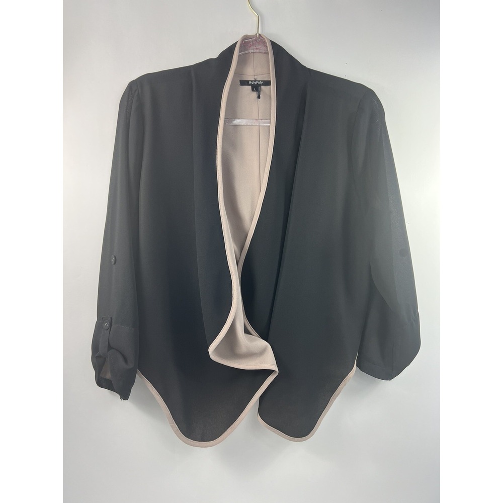 RolyPoly Cropped Jacket Women's Sz L Black/Brown Faux One Button Double Breasted